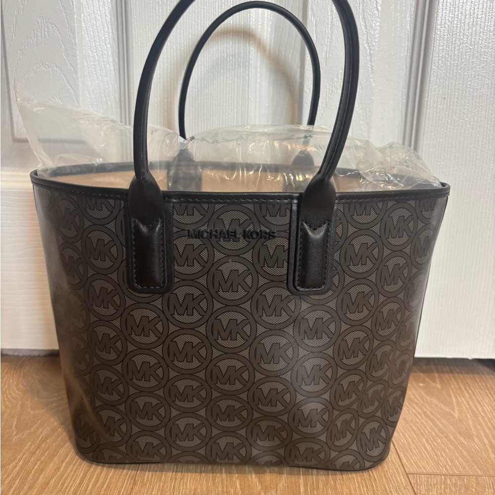 Michael Kors Jodie Black and gray jacquard small tote handbag NWOT